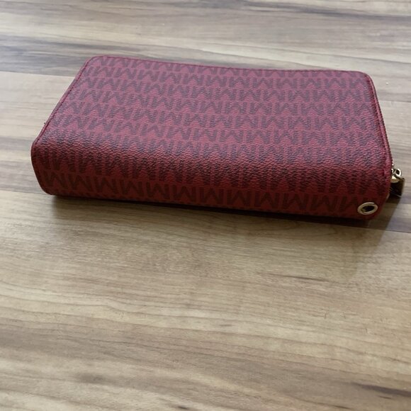 Michael Kors Crimson Red Pebble Logo Leather Zip Around Wallet - Picture 7 of 12